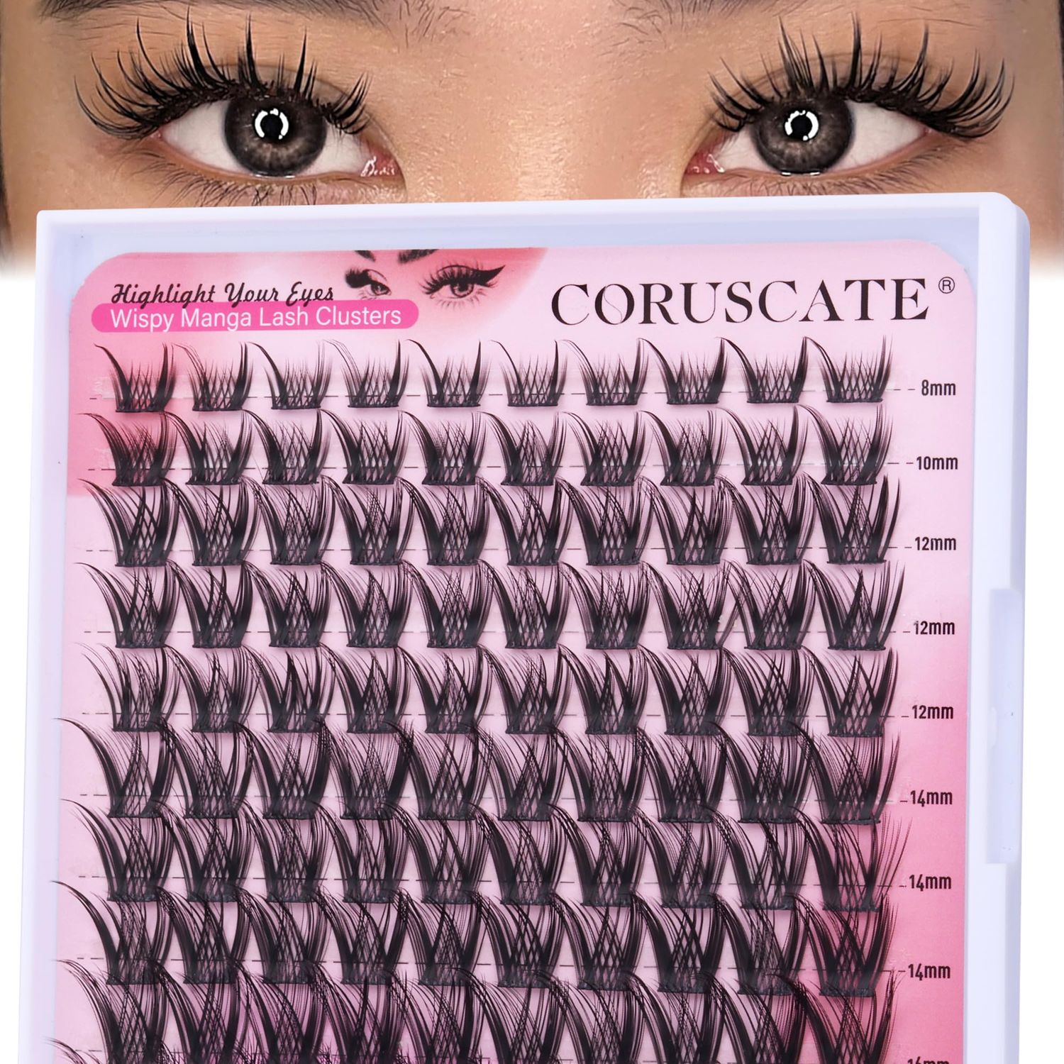 Wispy Lash Clusters Manga Eyelash Clusters, Natural Individual Lashes C Curl Spiky Cluster Eyelash Extensions, 8-16mm False Eyelashes Anime Lash Extension Natural Look DIY Lashes by CORUSCATE