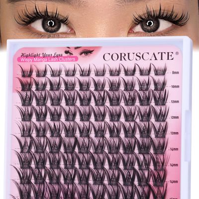 Wispy Lash Clusters Manga Eyelash Clusters, Natural Individual Lashes C Curl Spiky Cluster Eyelash Extensions, 8-16mm False Eyelashes Anime Lash Extension Natural Look DIY Lashes by CORUSCATE