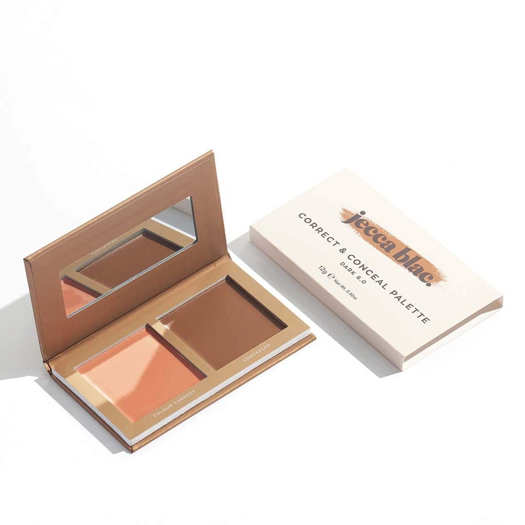 Jecca Blac Correct and Conceal Medium Coverage Palette, Lightweight Long Lasting Formula, Medium To Full Coverage, Gender Neutral and LGBTIQA Inclusive Make Up, Dark 6.0, 12g