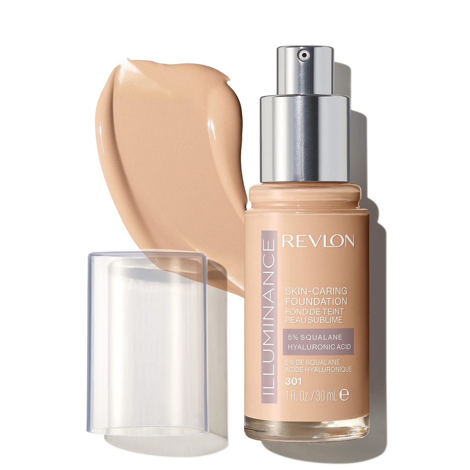 Revlon Illuminance Skin-Caring Liquid Foundation, Hyaluronic Acid, Hydrating and Nourishing Formula with Medium Coverage, 301 Cool Beige (Pack of 1)