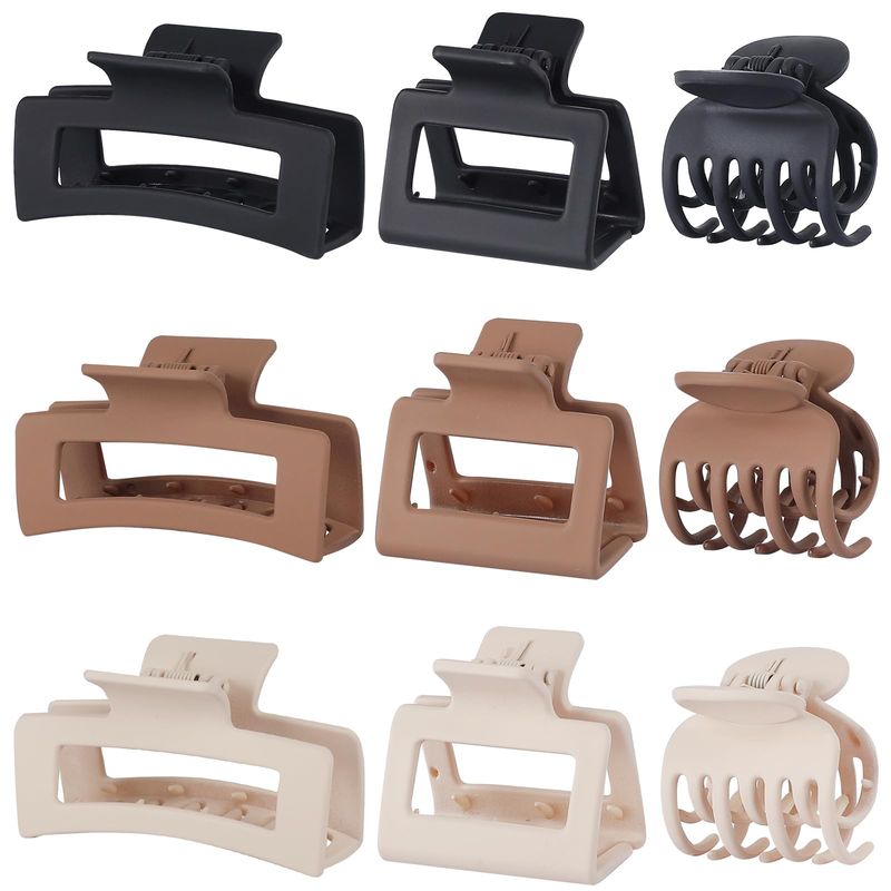 CHANDAT Medium Claw Hair Clips Set for Women - 3 Styles, 9 pcs Rectangle Clips for Thick Hair, Square Clips for Thin Hair - Brown