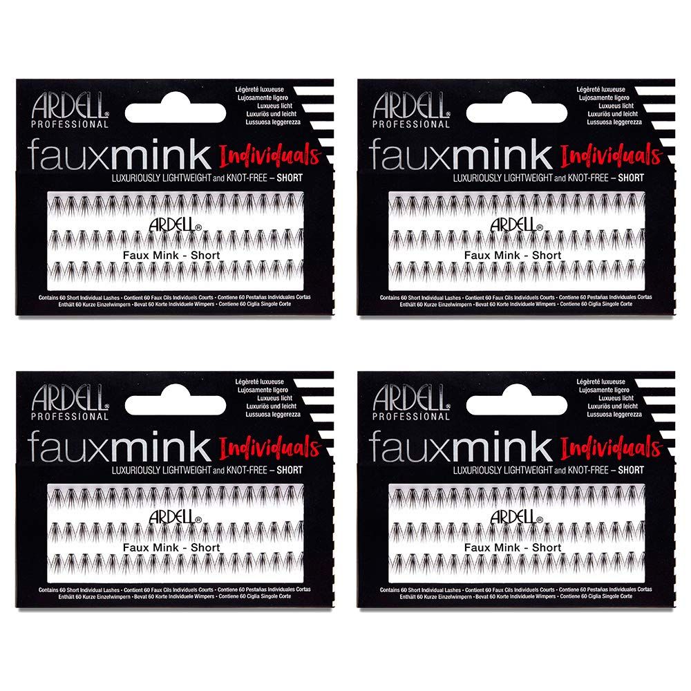 Ardell False Eye Lashes Faux Mink Individuals Short Black 4 Pack