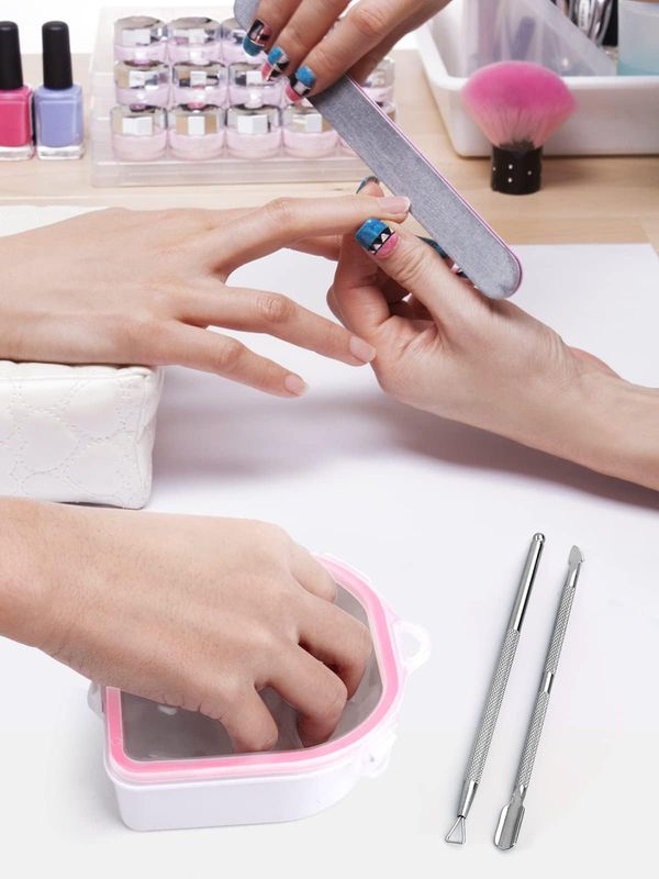 Nail Soaking Bowl, 2PCS Soak Off Gel Polish Dip Powder Remover Manicure Bowl with Triangle Cuticle Peeler and Stainless Steel Cuticle Pusher Nail Art Tool (Pink)