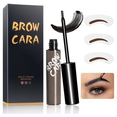 Eyebrow Gel Peel Off Tint - Brow Tattoo with Eyebrow Stencils, Long-Lasting &amp; Waterproof Brow Tint for Women Create Fuller &amp; Defined Brows Makeup (Gray Brown)