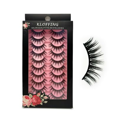 Kloffing Eyelashes Natural Look Faux Mink Lashes Pack Handmade Wispy False Eyelashes D Curl 10 Pairs Cat Eye Lashes Natural Volume Mink Lashes (8-12MM Natural A023)