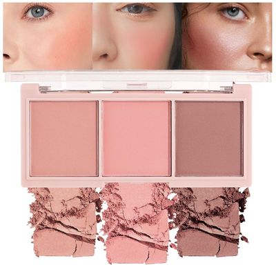 3 IN 1 Brown Nude Face Highlight Bronzer Powder Palette for Face Cheeks Contour Brightening, Buildable Matte Coverage Natural Makeup,Ultra Sculpt Nose Shadow Eyeshadow Primer 01# (04#, 3 Grid)