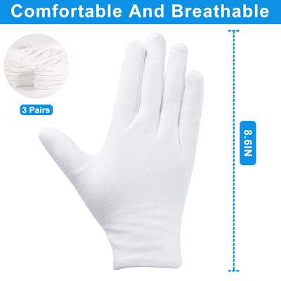 3 Pairs White Cotton Gloves for Dry Hands Sleeping, Premium Cotton Gloves for Eczema Lotion, Hand Gloves Moisturizing Overnight, White Gloves for Women &amp; Men, Work Glove for Coin Jewelry Silver