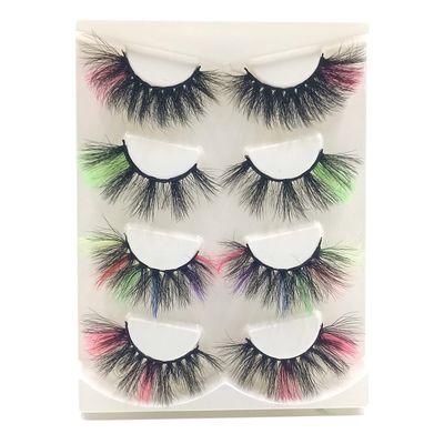 FQNing Colorful Lashes Fluffy Mink False Lashes with Color on End Color Lashes Mixed Tray 4 Pairs (Four Colours C)