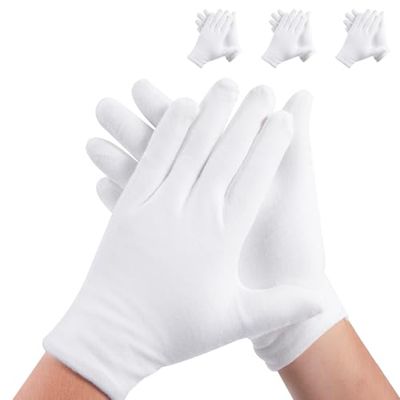 3 Pairs White Cotton Gloves for Dry Hands Sleeping, Premium Cotton Gloves for Eczema Lotion, Hand Gloves Moisturizing Overnight, White Gloves for Women &amp; Men, Work Glove for Coin Jewelry Silver