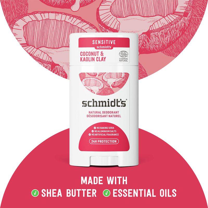 Schmidt's Aluminum Free Natural Deodorant Coconut &amp; Kaolin Clay 2-pk for Women and Men, with 24 Hour Odor Protection, Certified Natural, Cruelty Free, Vegan Deodorant 2.65oz