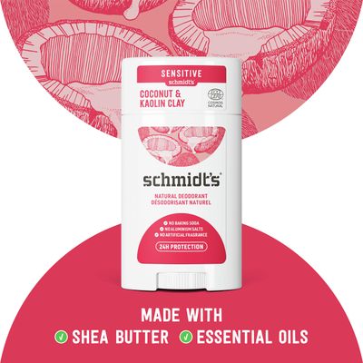 Schmidt's Aluminum Free Natural Deodorant Coconut &amp; Kaolin Clay 2-pk for Women and Men, with 24 Hour Odor Protection, Certified Natural, Cruelty Free, Vegan Deodorant 2.65oz