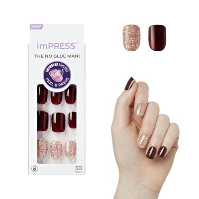 KISS imPRESS No Glue Mani Press On Nails, Design, &#39;No Other&#39;, Red, Short Size, Squoval Shape, Includes 30 Nails, Prep Pad, Instructions Sheet, 1 Manicure Stick, 1 Mini File