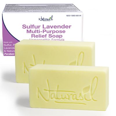 Naturasil 10% Sulfur Lavender Soap Treatment Natural Relief for Acne, Bug Bites, Warts, Mites, Eczema, Itching, Discomfort | for Kids &amp; Adults Face &amp; Body Soap | 4oz Bars (2)