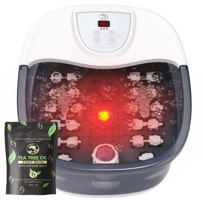 Foot Spa Bath Massager with Heat, Vibration, Temperature Control, Jets, Bubbles, Epsom Salt and Red Light, Foot Soaker with 22 Shiatsu Massage Rollers, Foot Bath Massager for Relaxation, Large, Grey