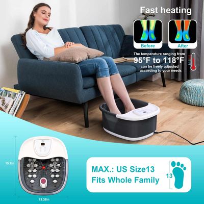 Foot Spa Bath Massager with Heat, Vibration, Temperature Control, Jets, Bubbles, Epsom Salt and Red Light, Foot Soaker with 22 Shiatsu Massage Rollers, Foot Bath Massager for Relaxation, Large, Grey