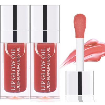 Yrarbil 2PCS Hydrating Lip Glow Oil, Lip Plumper Gloss, Moisturizing Lip Oil, No-Sticky Transparent Plumping Lip Gloss Tinted Lip Balm for Lip Care and Dry Lips (2PCS Rosewood)