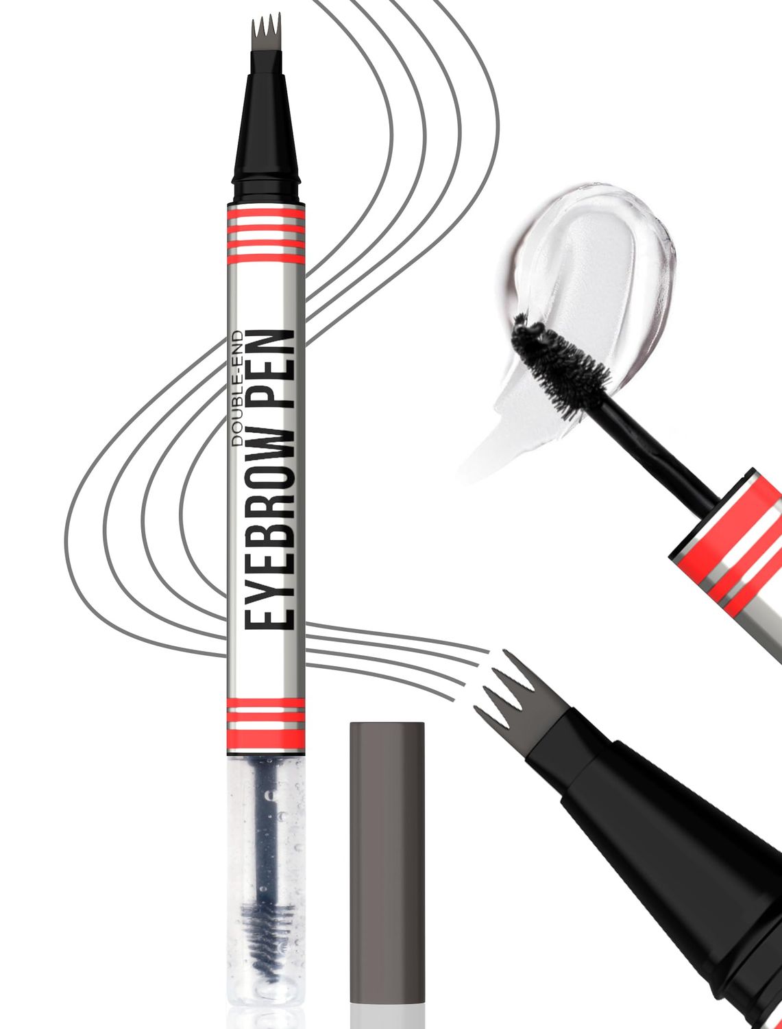 Vevivia Eyebrow Pen &amp; Eyebrow Gel - Eyebrow Pencil Magical 2-in-1 Dual-Ended Brow Pencil with Micro-4 Tip Applicator and Brow Gel Clear, Eyebrow Makeup for Fuller Eyebrows, Stay on All Day, Grey