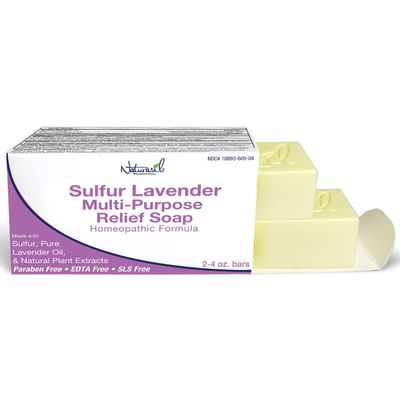 Naturasil 10% Sulfur Lavender Soap Treatment Natural Relief for Acne, Bug Bites, Warts, Mites, Eczema, Itching, Discomfort | for Kids & Adults Face & Body Soap | 4oz Bars (2)