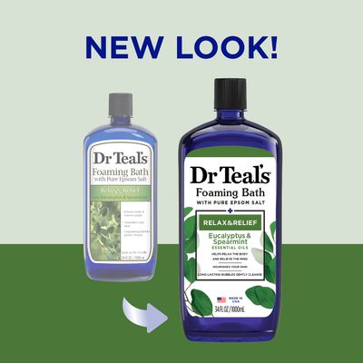 Dr Teal's Foaming Bath with Pure Epsom Salt, Relax &amp; Relief with Eucalyptus &amp; Spearmint, 34 fl oz (Pack of 4) (Packaging May Vary)