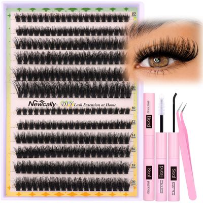 Fluffy Lash Clusters Kit Thick Eyelash Clusters Individual Wispy Volume Lash Extension Kit 10-20MM Cluster Eyelash Extensions with Lash Glue Bond and Seal Tweezers (70D80D) by Newcally