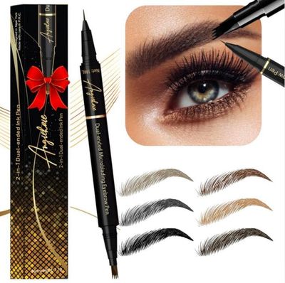 Eyebrow Pen Dual-Ended Microblading Eyebrow Pencil- Brow Pencil 2-in-1 Waterproof and Long Lasting Eye Brow Pencils for Women, Eyebrow Makeup for Natural and Hair-Like Effect Brows (Medium Brown)