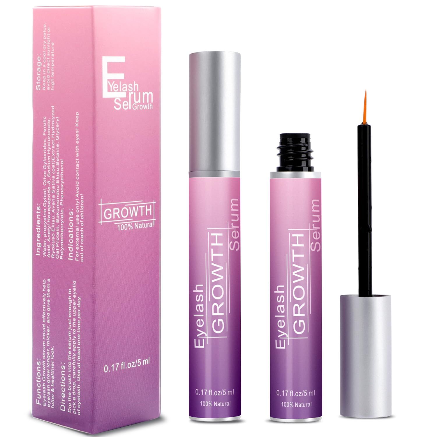 Premium Eyelash Growth Serum and Eyebrow Enhancer by Aomock, Lash Serum - 5ml,Lash Boost Serum for Longer, Fuller, Thicker Lashes &amp; Brows