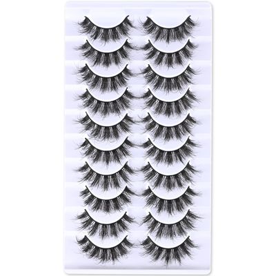 FARRED Natural Lashes Short False Eyelashes Wispy Mink Eye Lash Fluffy Wispies Eyelash Natural Look 10 Pairs Fake Lashes Pack Volume Lash Strips Pestaas