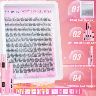 Wispy Lash Clusters Kit Natural Lash Extension Kit 9-12MM Cluster Eyelash Extensions Kit DIY Eyelash Extension Kit C Curl Individual Lashes Clusters Eyelash Extension with Lash Remover by TNFVLONEINS
