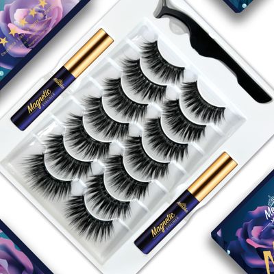 Menaka Magnetic Eyelashes and Eyeliner Kit, Reusable Magnetic Lashes with Eyeliner and Tweezers, 3D Natural Look False Eyelashes, No Glue Needed,Cruelty Free,(7pairs)