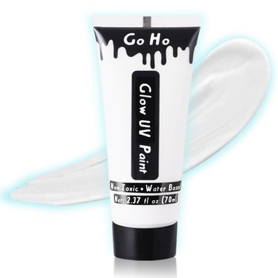 Go Ho Neon White Body Paint Washable(2.37oz,70ml),under UV Blacklight Neon Face Paint,Water Based Neon Fluorescent White Face Paint for Adults Children SFX Cosplay Costumes Festivals Halloween Makeup