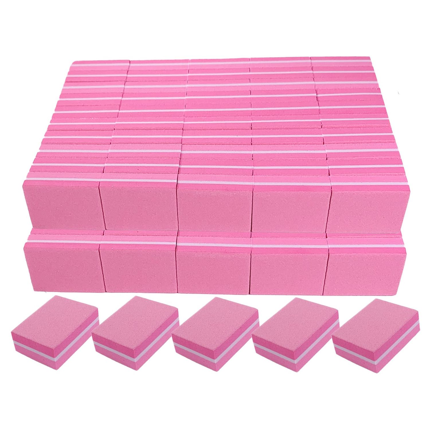 Nail Buffers (100 Pack), Mini Buffer Block Nail File for Acrylic and Natural Nails, 100180 Grit Nail Buffer Block Bulk Buffing Blocks for Nail Buff Professional Manicure File Blocks Set Hot Pink