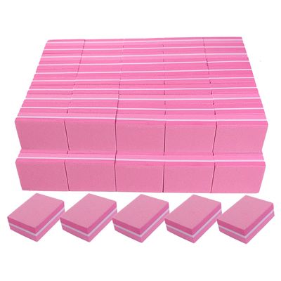 Nail Buffers (100 Pack), Mini Buffer Block Nail File for Acrylic and Natural Nails, 100180 Grit Nail Buffer Block Bulk Buffing Blocks for Nail Buff Professional Manicure File Blocks Set Hot Pink