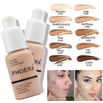 PHOERA Foundation, Full Coverage Foundation, PHOERA Primer, PHOERA Powder, PHOERA Makeup Set, Kabuki Makeup Brushes Foundation Brush Powder Brush,2 Pcs Makeup Sponge (102 Nude 104 Buff Beige)