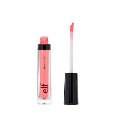 e.l.f. Cosmetics Tinted Lip Oil, Long Lasting &amp; Sheer Coverage, Non-Sticky, Hydrates, Adds Shine, Infused with Jojoba, Apricot &amp; Vitamin E, Coral Kiss, 0.1 Oz