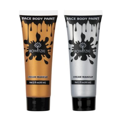 Bowitzki Face and Body Paint 2oz Cream Makeup 60ml Water Based Face Painting Special Effects For Adults Children Kids Halloween Christmas Party Stage Cosplay (GoldSilver)
