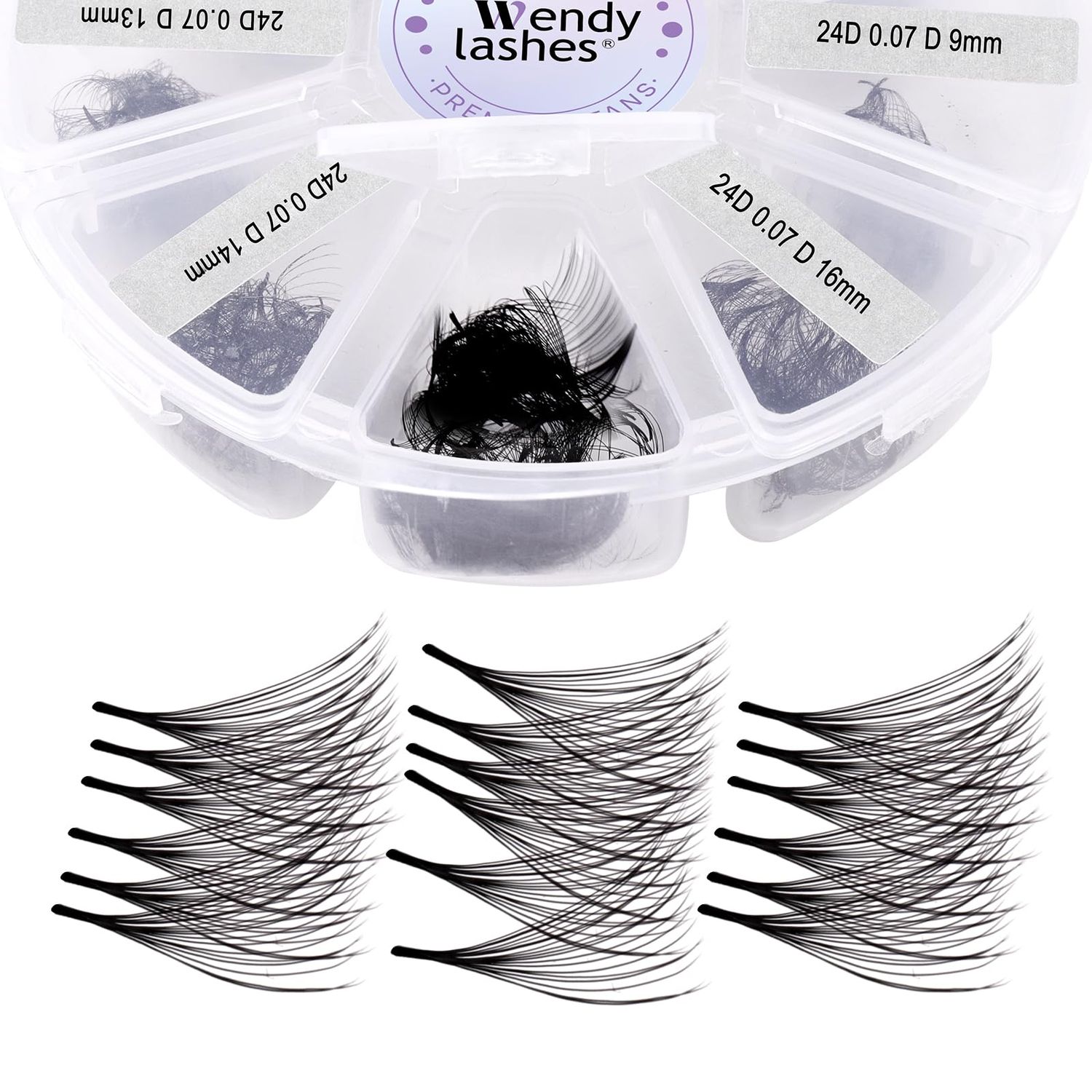 Premade Fans Eyelash Extensions Mixed Tray 500 Fans, Handmade Volume Premade Lashes 10D-30D, D Curl Pointed Thin Base Professional Grade for Fuller Dramatic Eyelashes(24D-0.07-D-9-16 Mix)