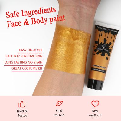 Bowitzki Face and Body Paint 2oz Cream Makeup 60ml Water Based Face Painting Special Effects For Adults Children Kids Halloween Christmas Party Stage Cosplay (GoldSilver)