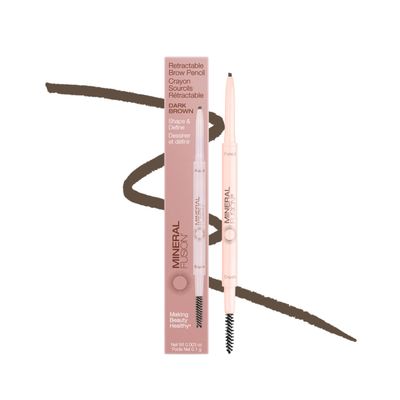 Mineral Fusion Retractable Brow Pencil, Shape &amp; Define Eyebrow Pencil with Blending Spoolie Brush, Velvety Smooth &amp; Natural Eye Makeup, Dark Brown, 0.003 oz