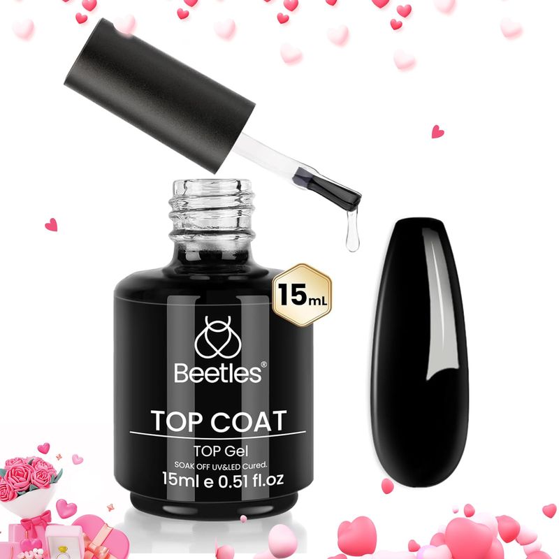Beetles Gel Polish 15ml0.51fl oz No Wipe Top Coat, High Gloss Shiny Long-Lasting Clear Gel Top Coat, Soak Off Nail Lamp Nail Gel, Home DIY Manicure and Nail Salon Valentine's Day Gift for Women
