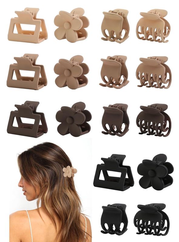 16 PCS Small Hair Clips for Women &amp; Girls, Durable Matte Claw Clips for Thin Hair, Strong Hold NonSlip Medium Hair Claw Clips, Mini Hair Clips, Cute Hair Accessories, 4 Shapes Gifts Holiday