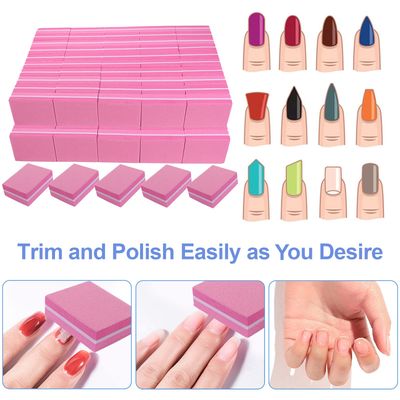 Nail Buffers (100 Pack), Mini Buffer Block Nail File for Acrylic and Natural Nails, 100180 Grit Nail Buffer Block Bulk Buffing Blocks for Nail Buff Professional Manicure File Blocks Set Hot Pink