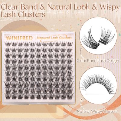 Natural Lash Clusters Clear Band Eyelash Clusters Wispy Lashes Clusters 8-14mm Cluster Eyelash Extensions C Curl Individual Lashes DIY Lash Extension Natural Look by Winifred