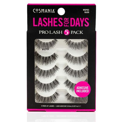 Cosmania Lashes for Days False Eyelashes (Wispies) - Easy to Apply, Gives Lashes Soft, Wispie Look | Noticeably Fuller Looking Lashes | Adhesive Included | Cruelty Free (5 Pair2 Pack - Black)