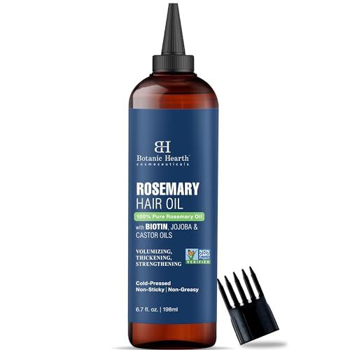 Botanic Hearth 100% Pure Rosemary Oil For Hair Growth (6.7 fl oz) Infused With Biotin, Jojoba &amp; castor Oil | Hair strengthening Treatment | Nourishing &amp; Volumizing | Non GMO Verified