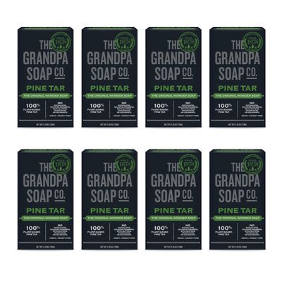 The Grandpa Soap Company Pine Tar Bar Soap for Men- Made With Pine Tar Oil, 3 in 1 Cleanser Deodorizer and Moisturizer, Dermatologist Tested, Safe for Sensitive Skin, 4.25 Oz, 8 Pack