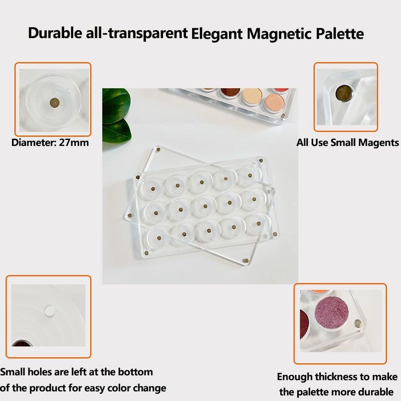 UDTIP New EMPTY Magnetic Eyeshadow Palette DIY Acrylic All Transparent Elegant Eye Shadow Makeup Palette 26mm15 holes