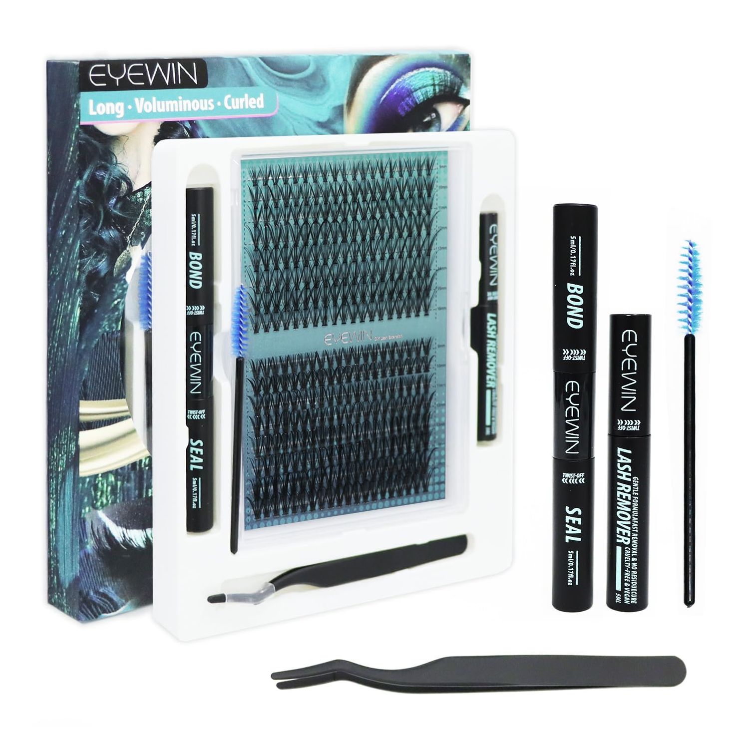 Lash Clusters DIY EyeLash Extension Kit 320PCS Individual, 0.07CD Curl 9-16MIX 30D Cluster Lashes Extension Kit with Applicator Lash Bond&amp;Seal Glue Remover for Eyelash Extensions Beginners