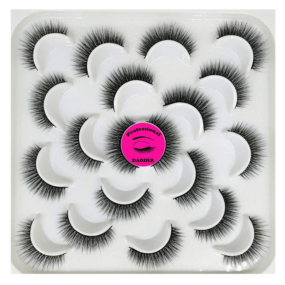 DAODER False Eyelashes Lashes Natural Look Thick Short 3D Faux Mink Lashes Strip 10mm Reusable Soft Wispy Lashes Pack Vegan Natural Lashes 10 Pairs(Natural Short lashes)
