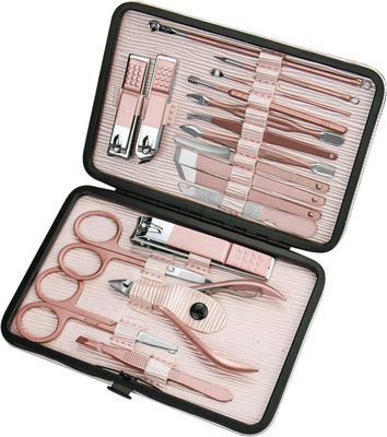 ZIZZON Manicure Set 18 in 1 Professional Pedicure Set Nail scissors Grooming Kit with Leather Travel Case Pink