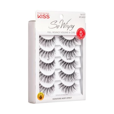 KISS So Wispy Fake Eyelashes Multipack #01, Easy-To-Apply Lightweight False Eyelashes, 100% Cruelty-Free Natural Human Hair, Reusable and Contact Lens Friendly, 5 Pairs
